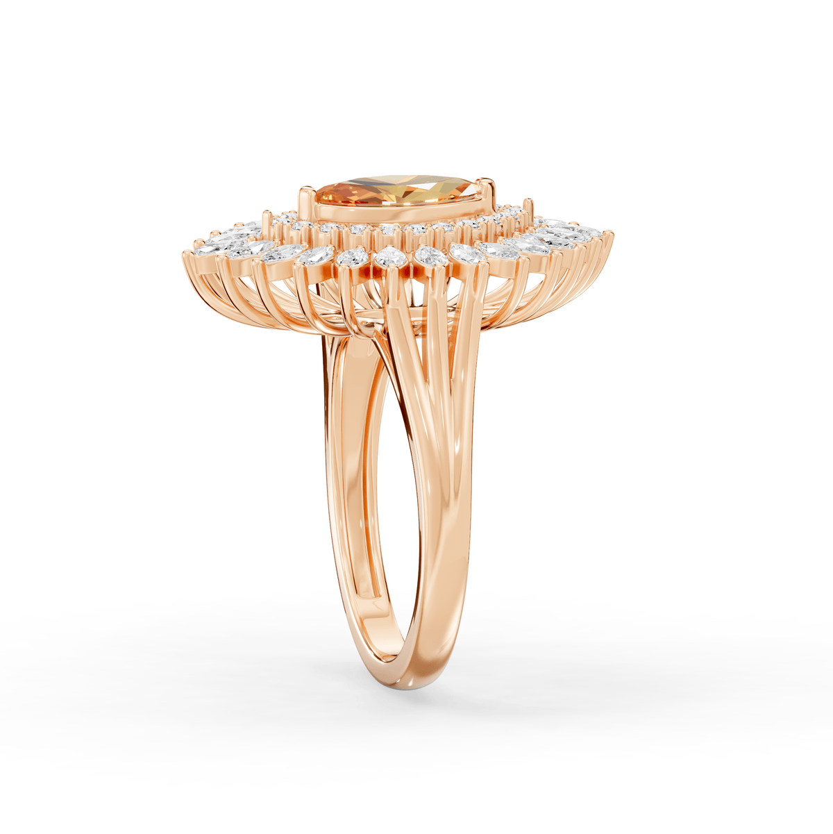 Reverra 14K Gold Round & Marquie Lab Grown Diamond Sunburst Halo Floral Accent Wedding Ring, CTTW-1.65