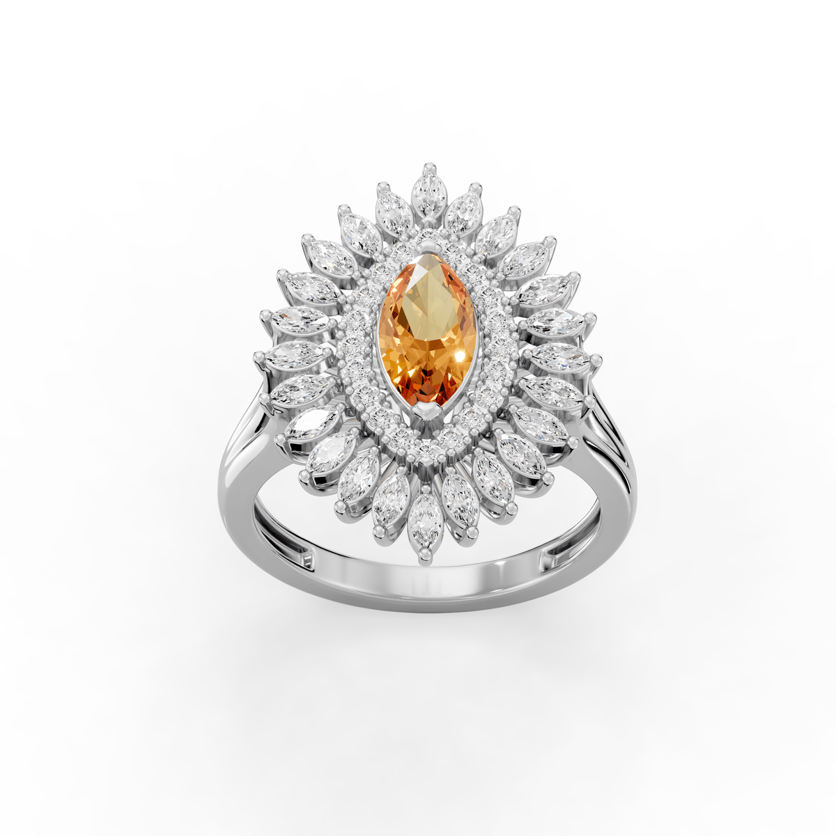 Reverra 14K Gold Round & Marquie Lab Grown Diamond Sunburst Halo Floral Accent Wedding Ring, CTTW-1.65