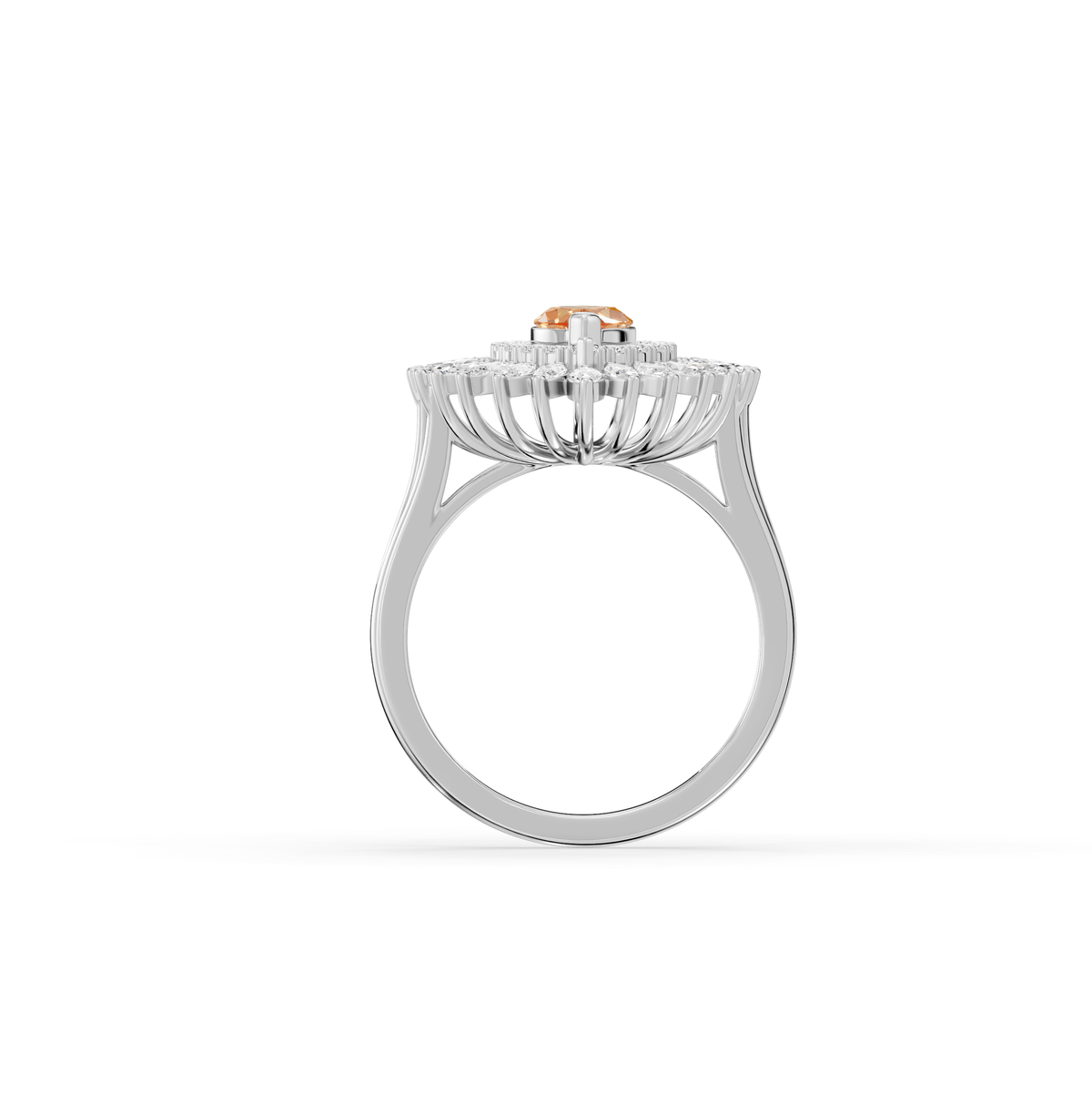 Reverra 14K Gold Round & Marquie Lab Grown Diamond Sunburst Halo Floral Accent Wedding Ring, CTTW-1.65
