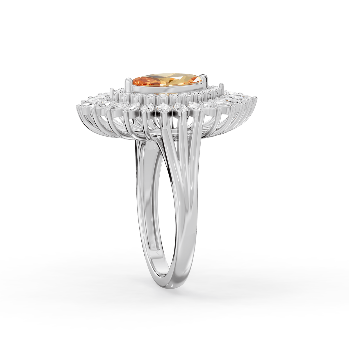 Reverra 14K Gold Round & Marquie Lab Grown Diamond Sunburst Halo Floral Accent Wedding Ring, CTTW-1.65