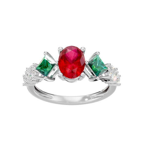Reverra 14K Gold Oval, Princess & Round Lab Grown Diamond & Gemstone Ring, CTTW-3