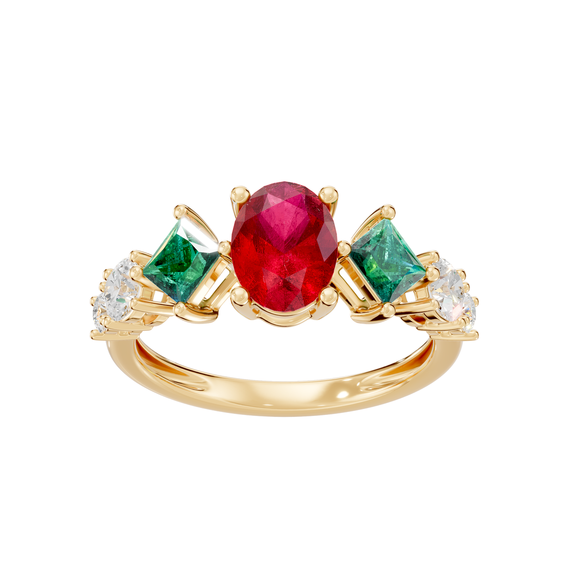 Reverra 14K Gold Oval, Princess & Round Lab Grown Diamond & Gemstone Ring, CTTW-3