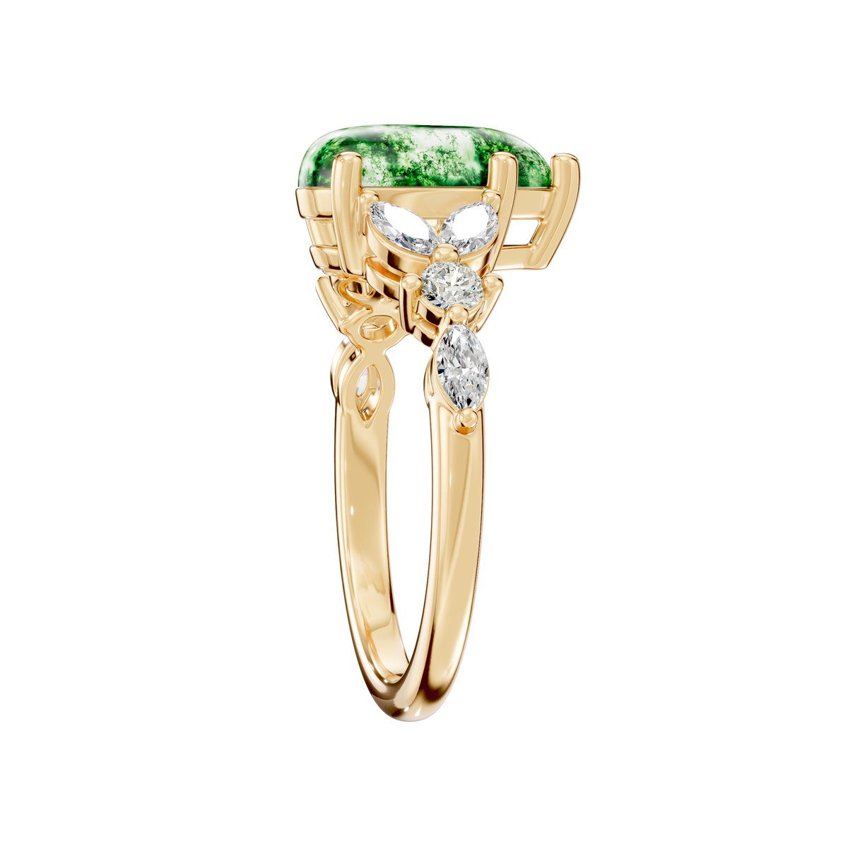 Reverra 14K Gold Pear, Round & Marquies Lab Grown Diamond Moss Agate Engagement Ring, CTTW-2.2
