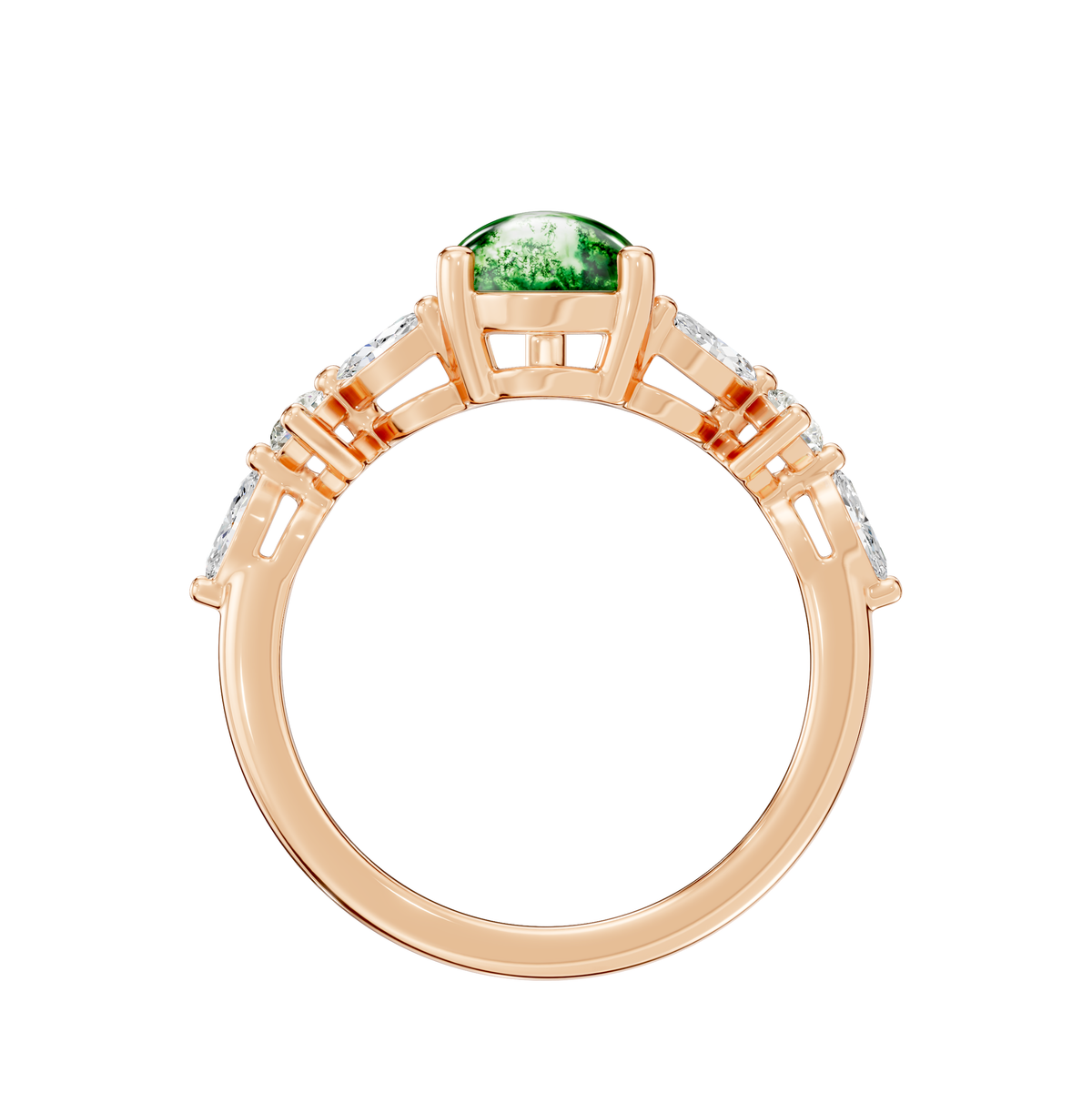 Reverra 14K Gold Pear, Round & Marquies Lab Grown Diamond Moss Agate Engagement Ring, CTTW-2.2