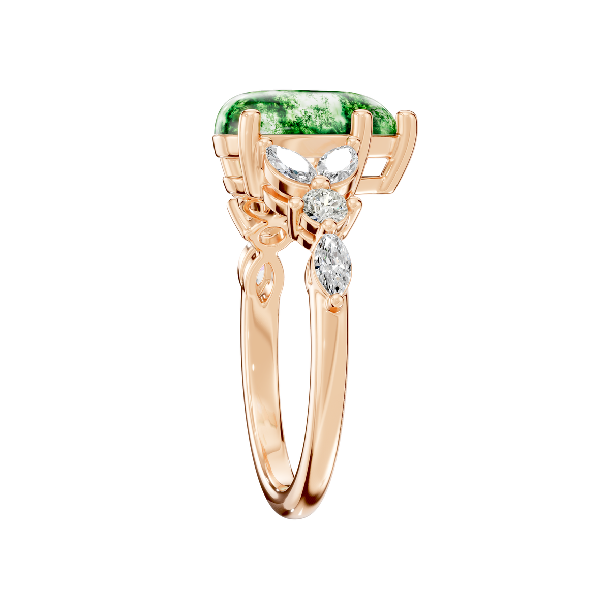 Reverra 14K Gold Pear, Round & Marquies Lab Grown Diamond Moss Agate Engagement Ring, CTTW-2.2
