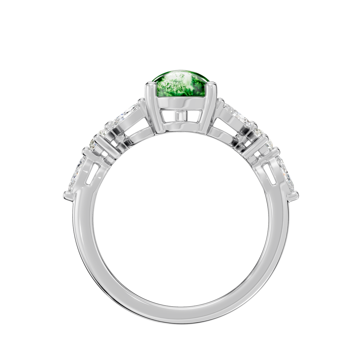 Reverra 14K Gold Pear, Round & Marquies Lab Grown Diamond Moss Agate Engagement Ring, CTTW-2.2