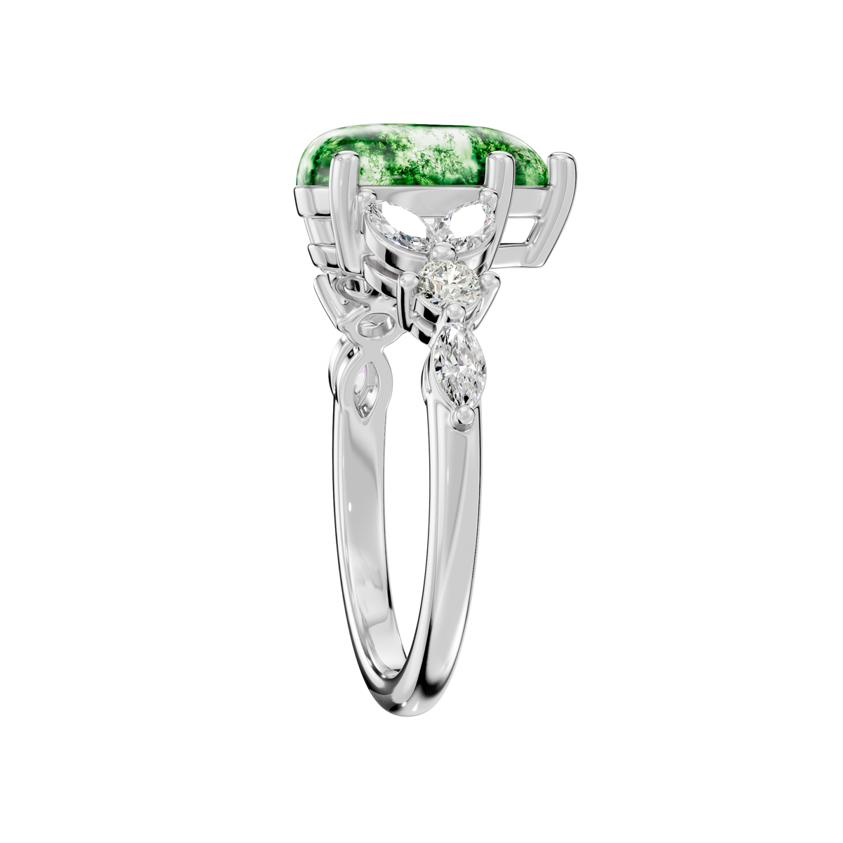 Reverra 14K Gold Pear, Round & Marquies Lab Grown Diamond Moss Agate Engagement Ring, CTTW-2.2