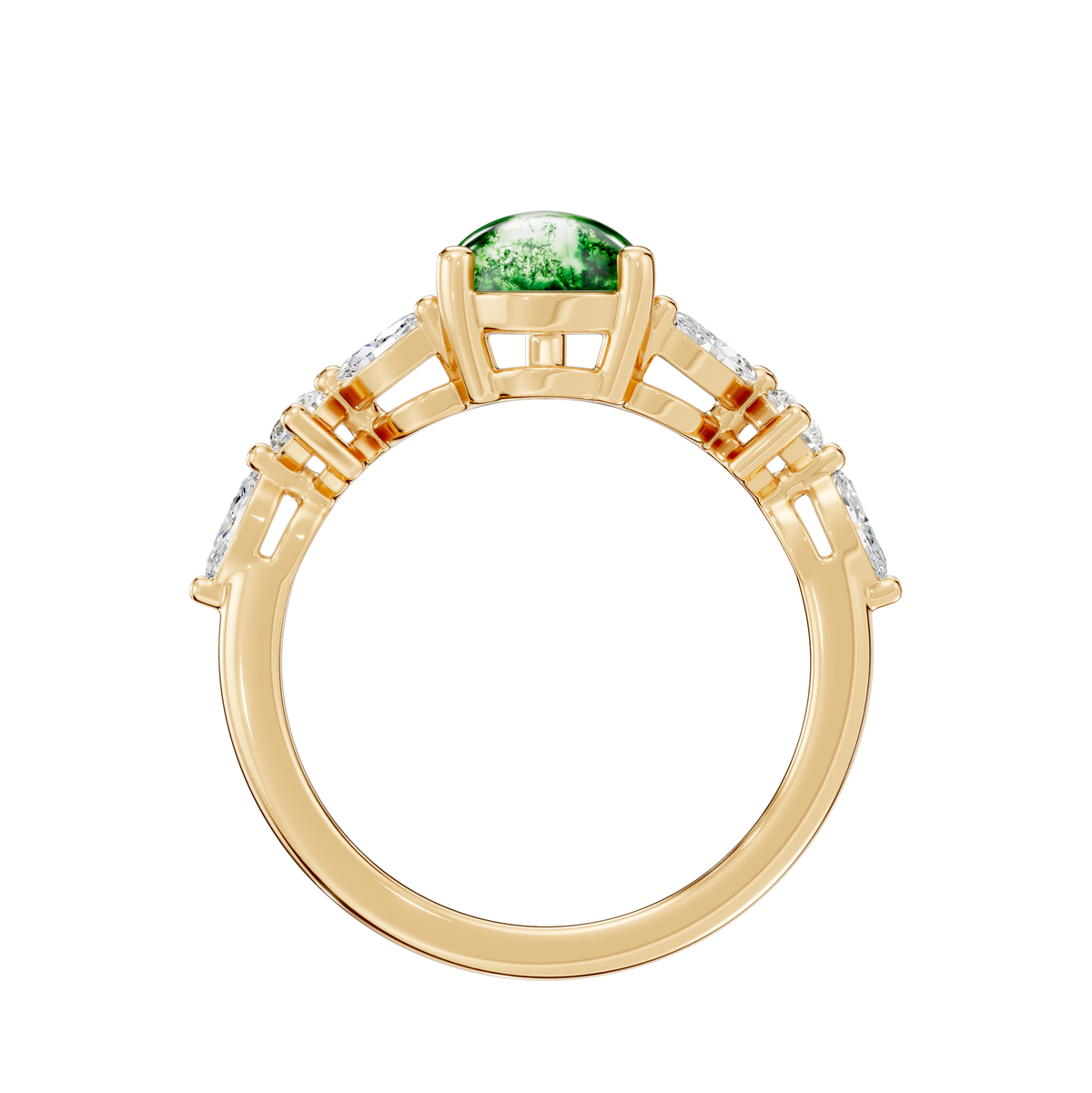 Reverra 14K Gold Pear, Round & Marquies Lab Grown Diamond Moss Agate Engagement Ring, CTTW-2.2