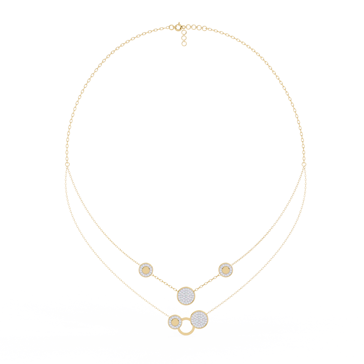 Reverra 14K Diamond Circle Layered Necklace, CTTW-0.44