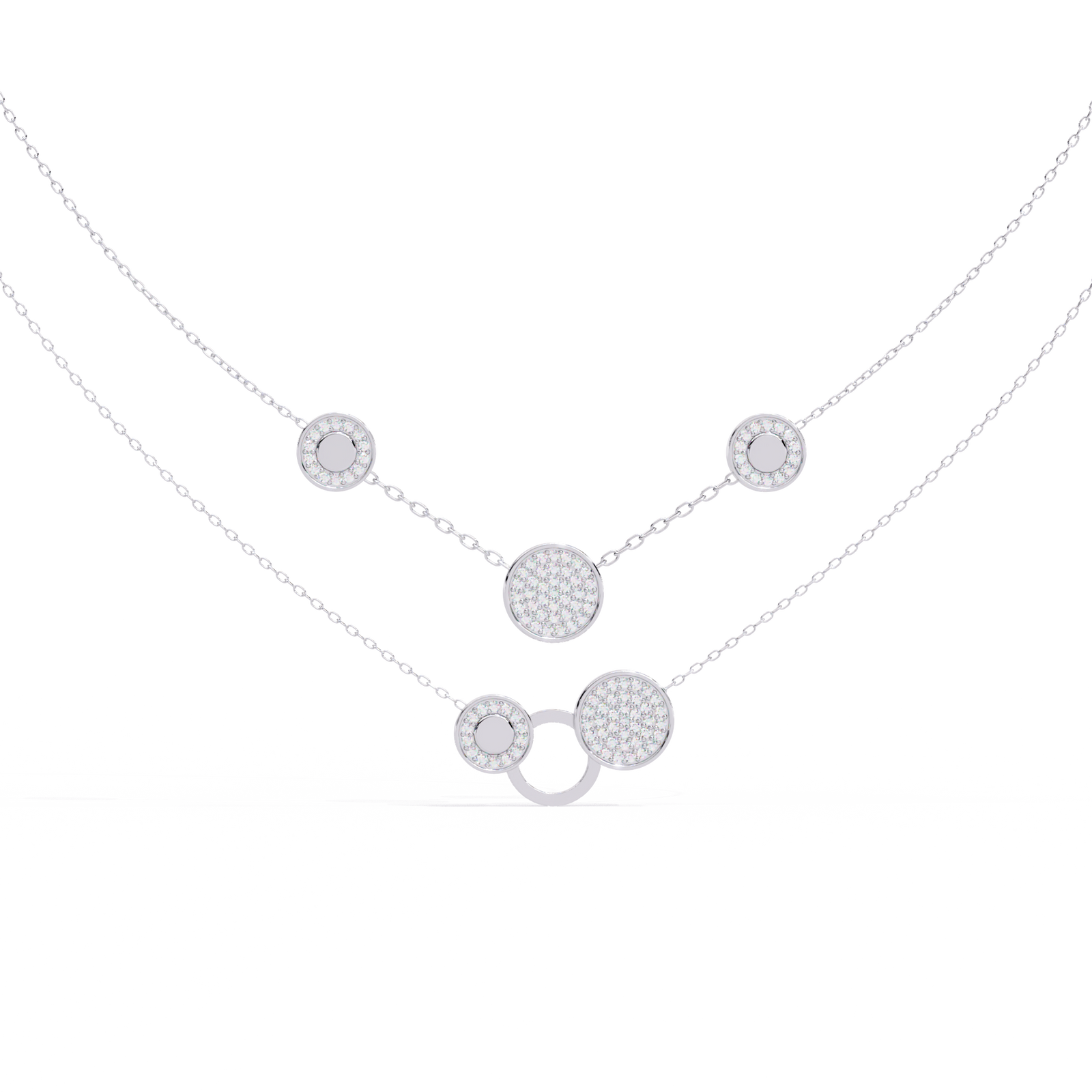 Reverra 14K Gold Round Lab Grown Diamond Circle Layered Fashion Necklace for Women, CTTW-0.44