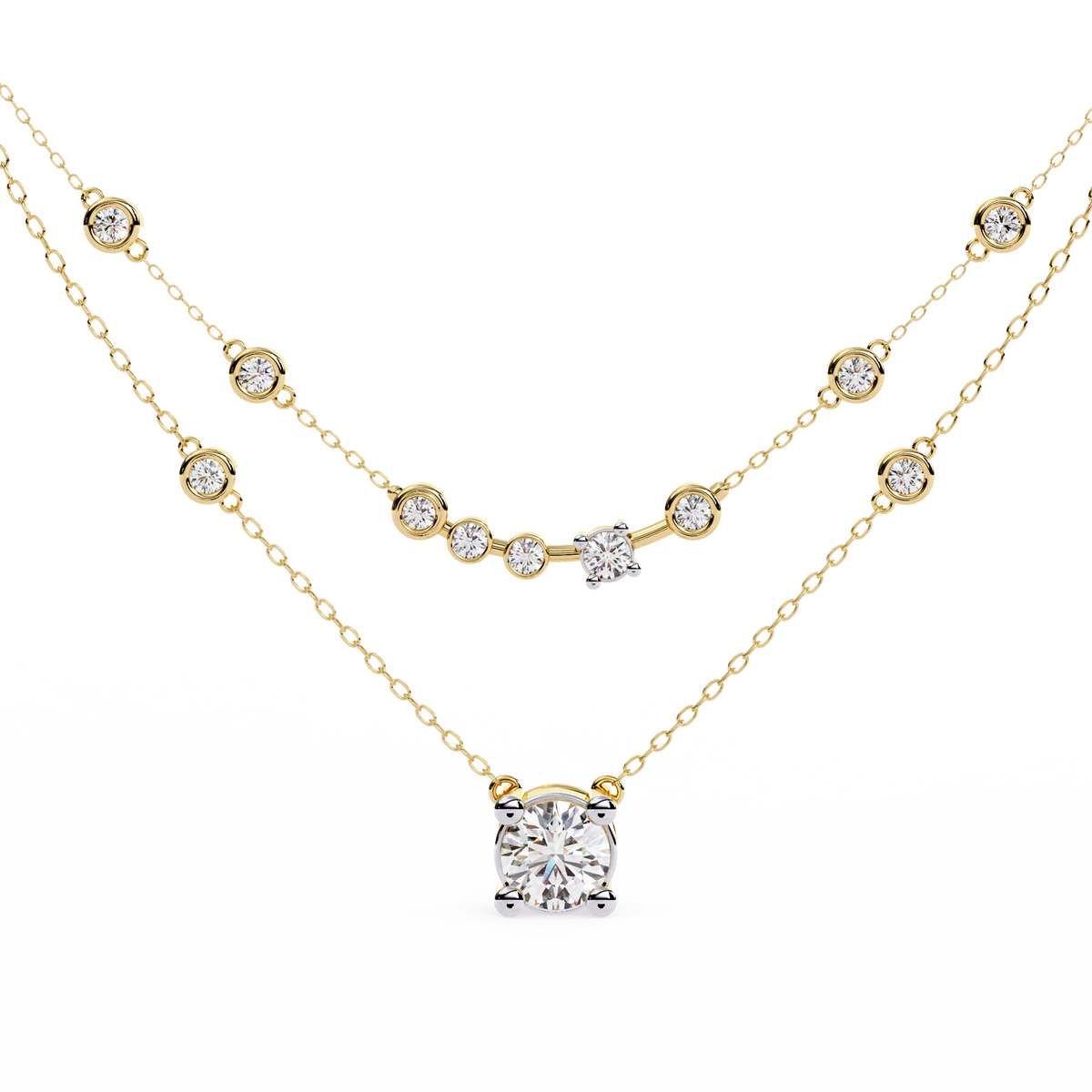 Reverra 14K Round Diamond Graduating Necklace, CTTW-0.44
