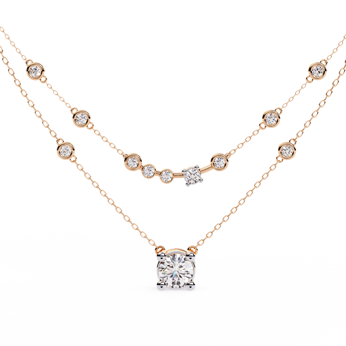 Reverra 14K Round Diamond Graduating Necklace, CTTW-0.44