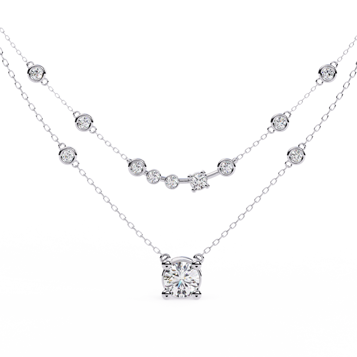 Reverra 14K Round Diamond Graduating Necklace, CTTW-0.44