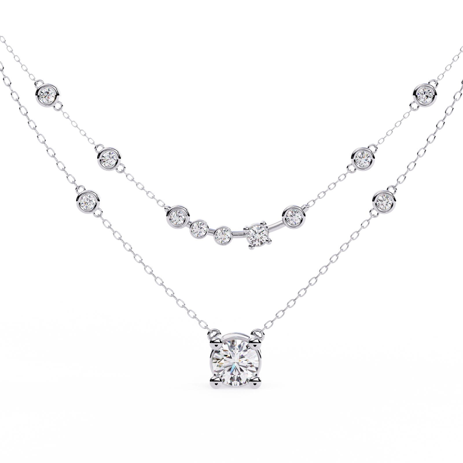 Reverra 14K Gold Round Lab Grown Diamond Graduating Necklace for Women, CTTW-0.44