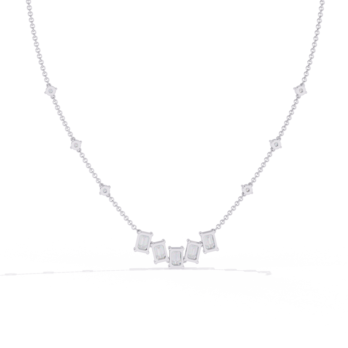Reverra 14K Baguette Diamond Graduating Necklace, CTTW-3.28