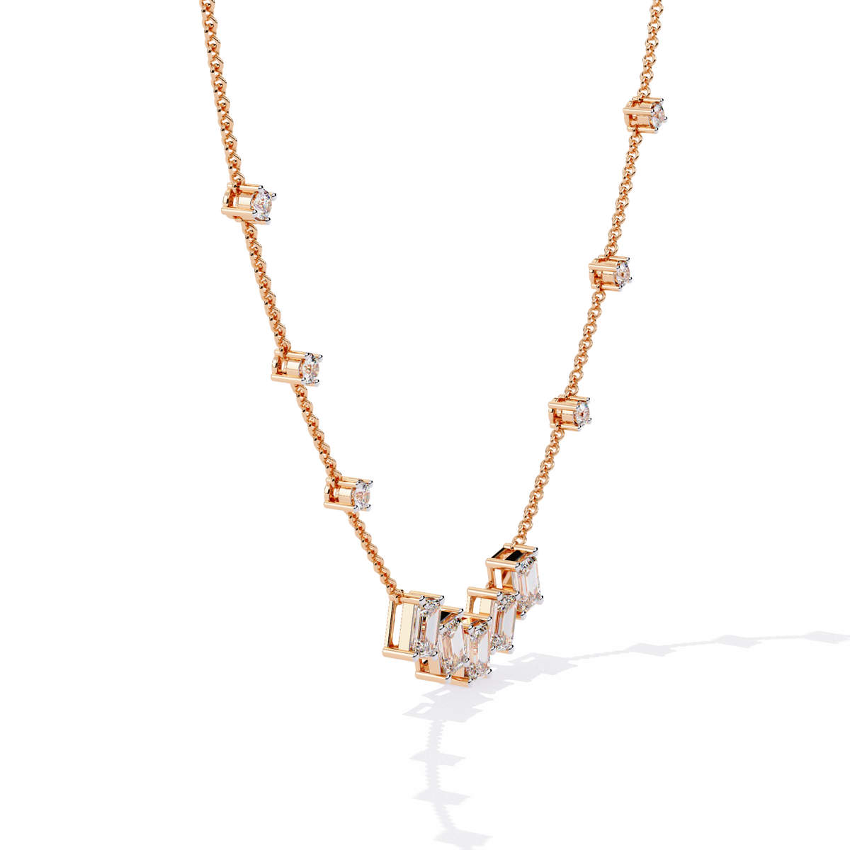 Reverra 14K Baguette Diamond Graduating Necklace, CTTW-3.28