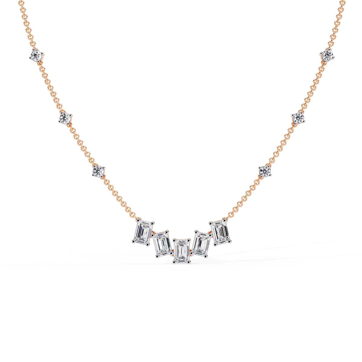 Reverra 14K Baguette Diamond Graduating Necklace, CTTW-3.28
