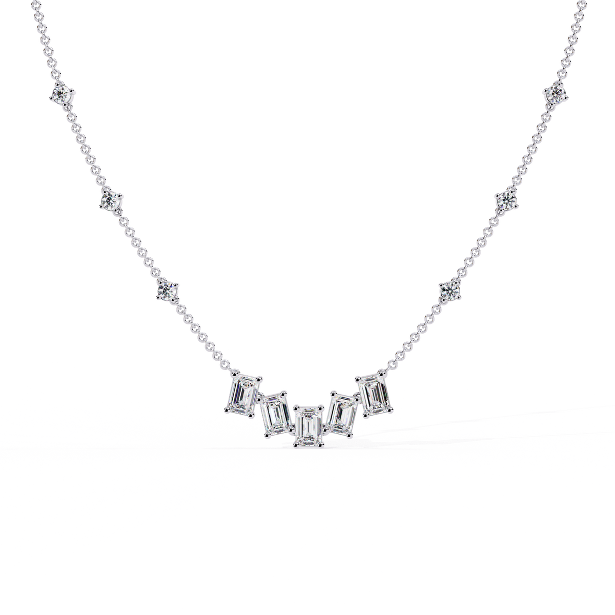 Reverra 14K Baguette Diamond Graduating Necklace, CTTW-3.28