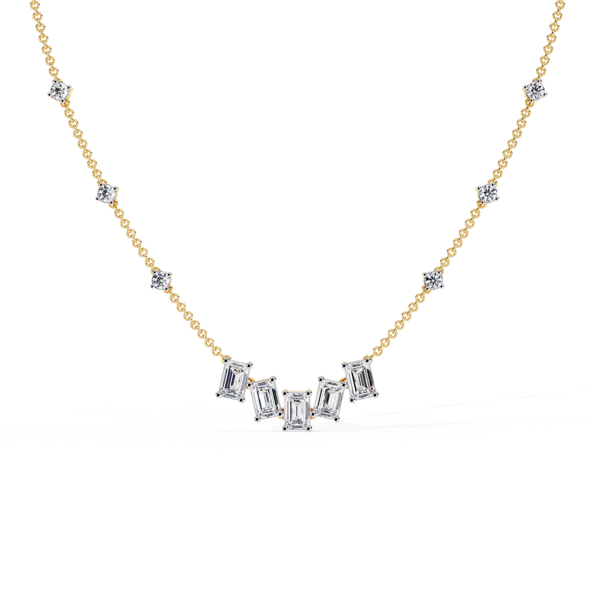 Reverra 14K Baguette Diamond Graduating Necklace, CTTW-3.28