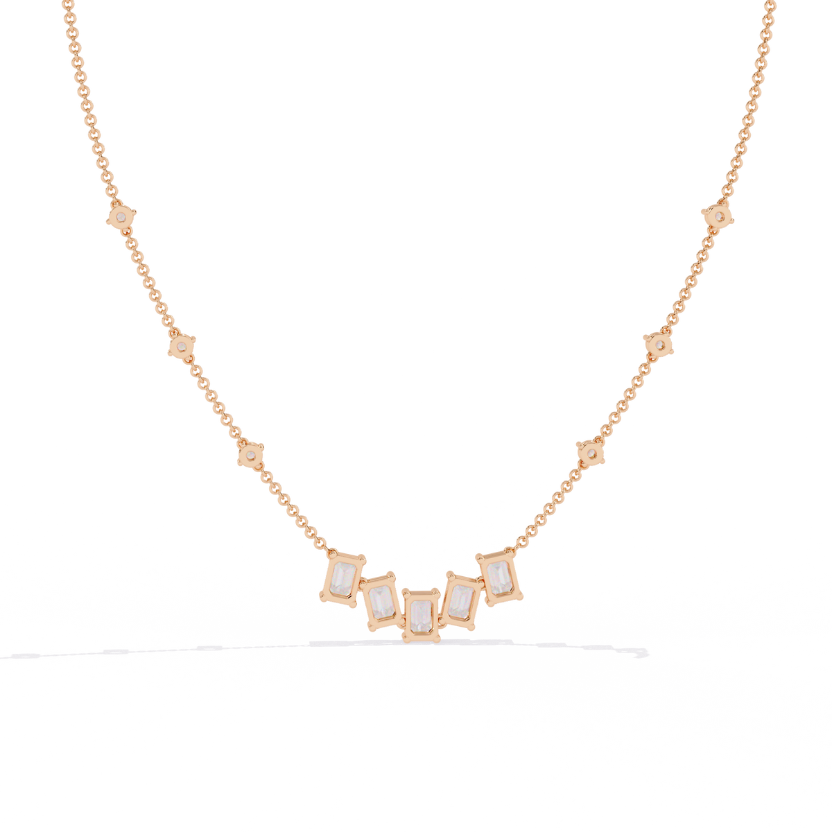 Reverra 14K Baguette Diamond Graduating Necklace, CTTW-3.28