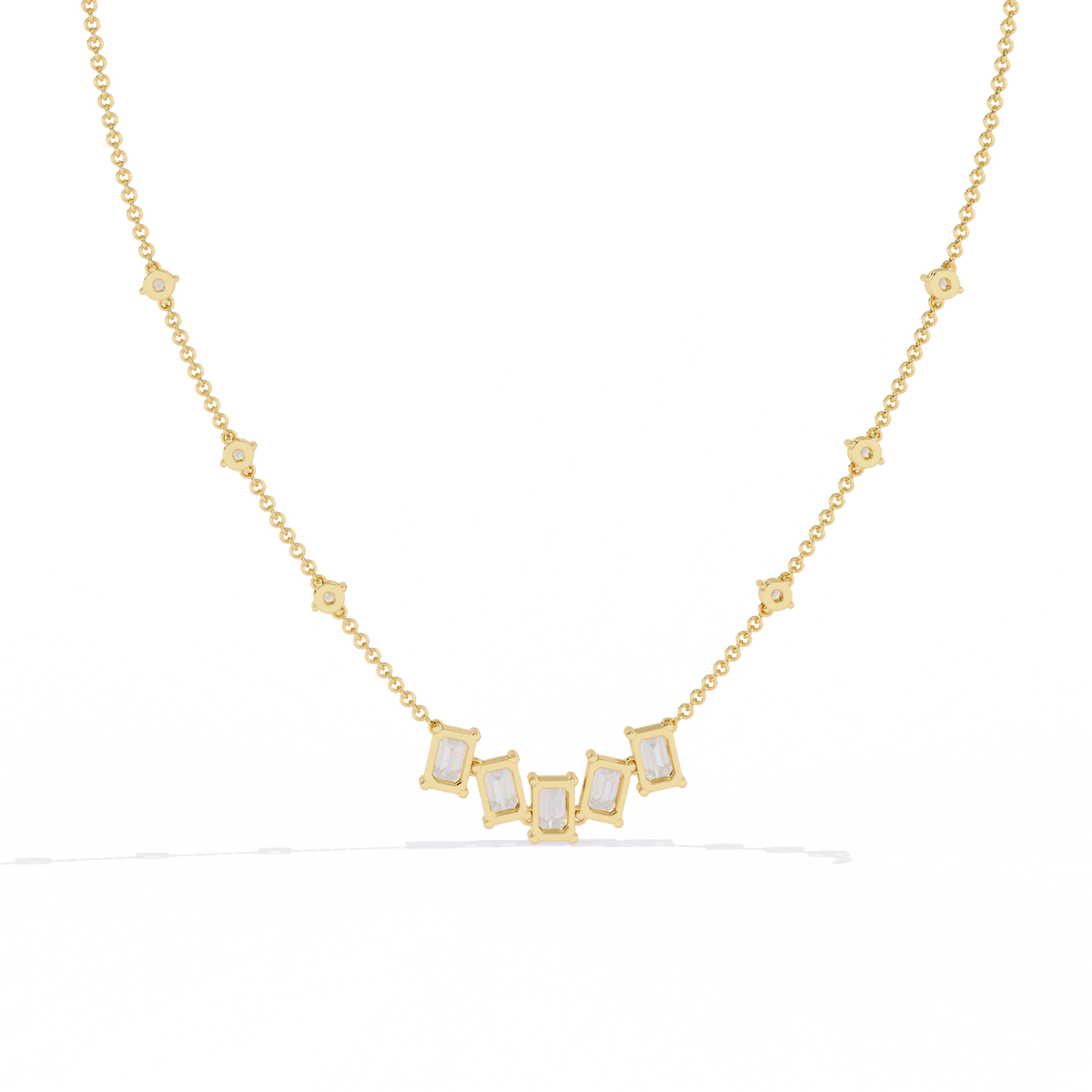 Reverra 14K Baguette Diamond Graduating Necklace, CTTW-3.28