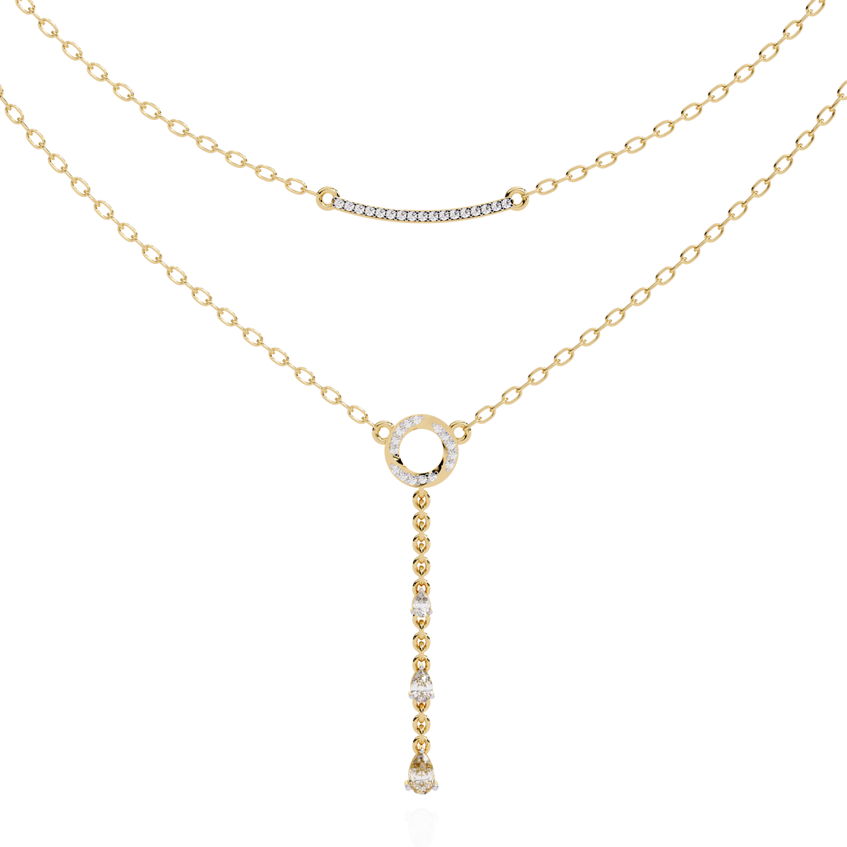 Reverra 14K Diamond Drop Layered Necklace, CTTW-0.49