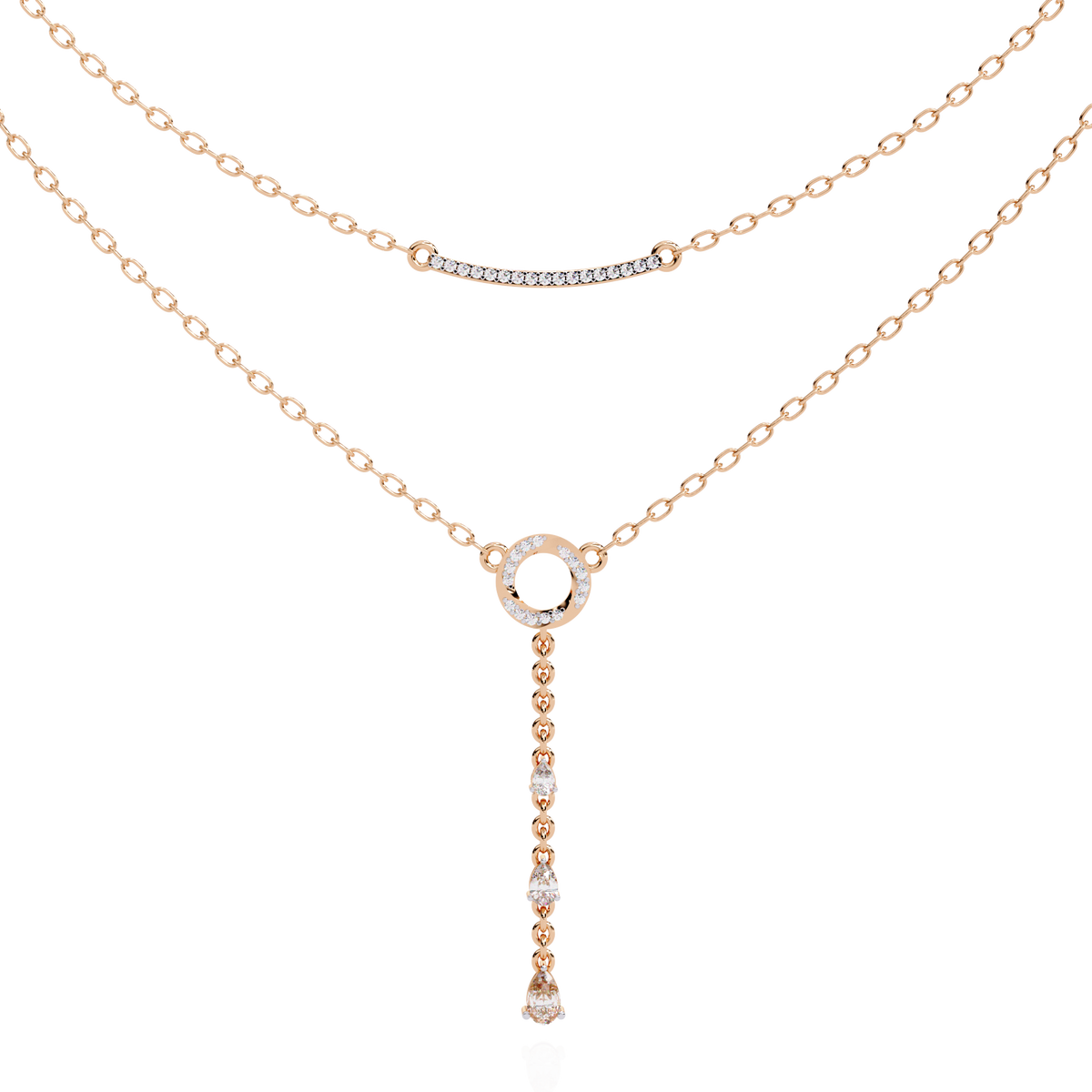 Reverra 14K Diamond Drop Layered Necklace, CTTW-0.49