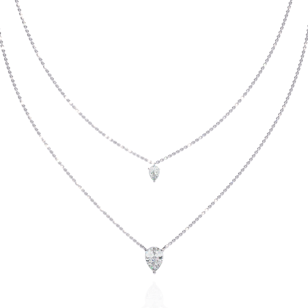 Reverra 14K Gold Pear Lab Grown Diamond Layered Fashion Necklace for Women, CTTW-1.46