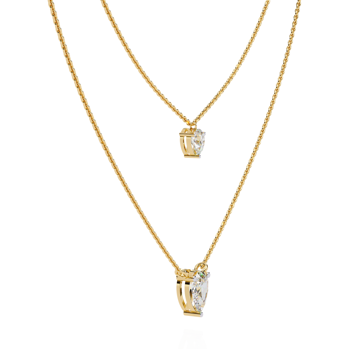 Reverra 14K Gold Pear Lab Grown Diamond Layered Fashion Necklace for Women, CTTW-1.46