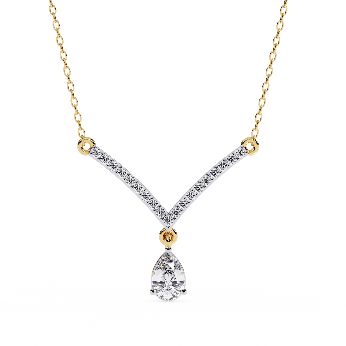 Reverra 14K Pear Diamond V Shape Necklace, CTTW-0.48