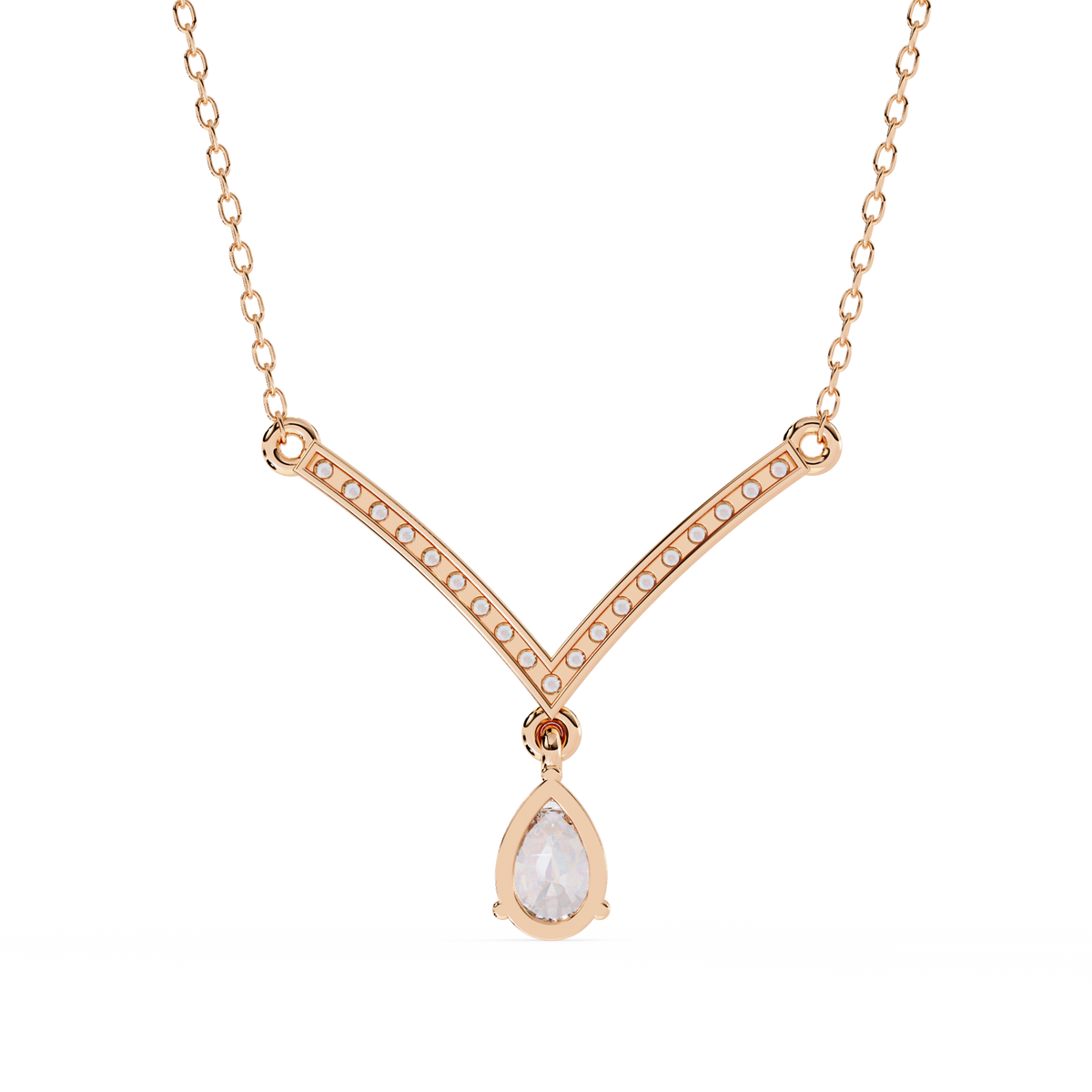 Reverra 14K Pear Diamond V Shape Necklace, CTTW-0.48