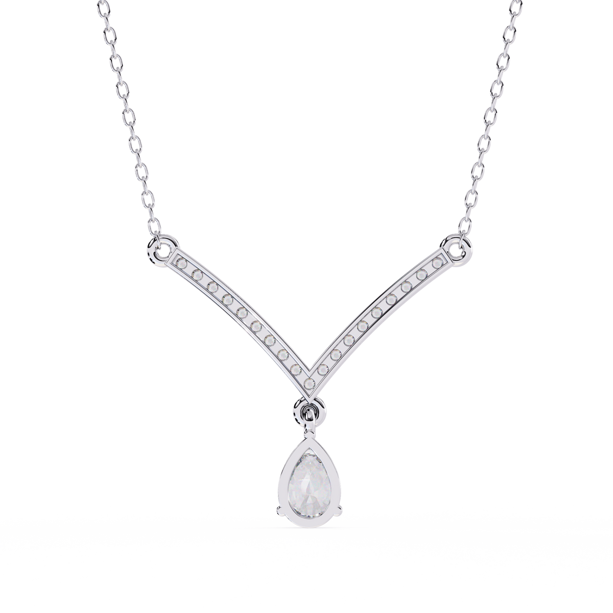 Reverra 14K Pear Diamond V Shape Necklace, CTTW-0.48