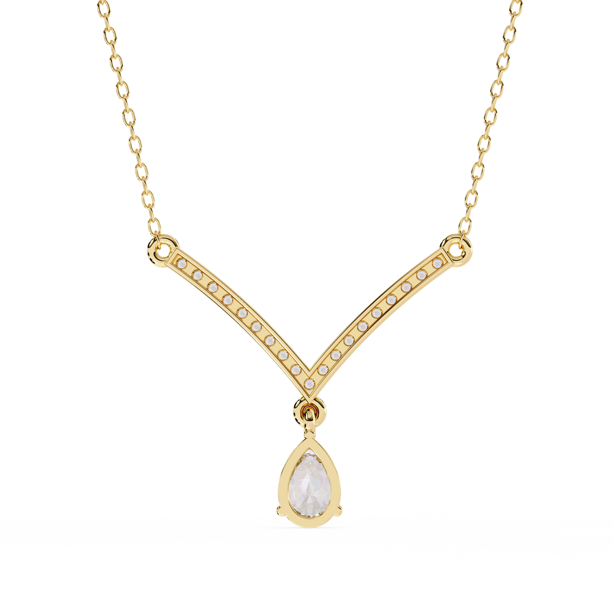 Reverra 14K Pear Diamond V Shape Necklace, CTTW-0.48