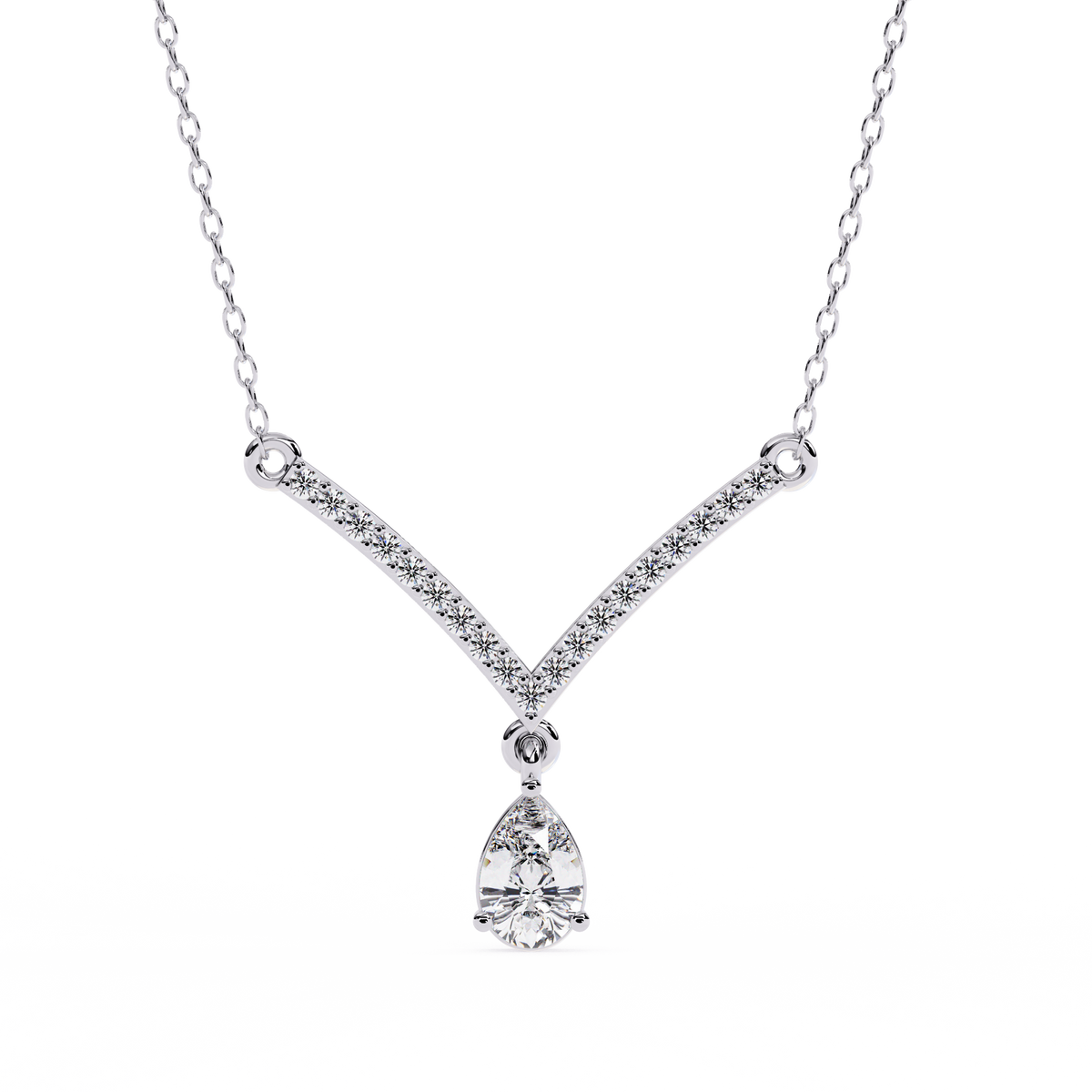 Reverra 14K Pear Diamond V Shape Necklace, CTTW-0.48