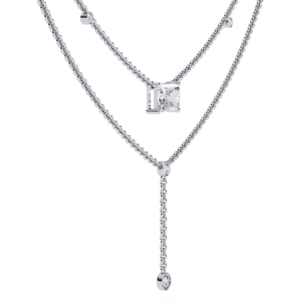 Reverra 14K Gold Radiant & Round Lab Grown Diamond Layered Fashion Necklace for Women, CTTW-1.72