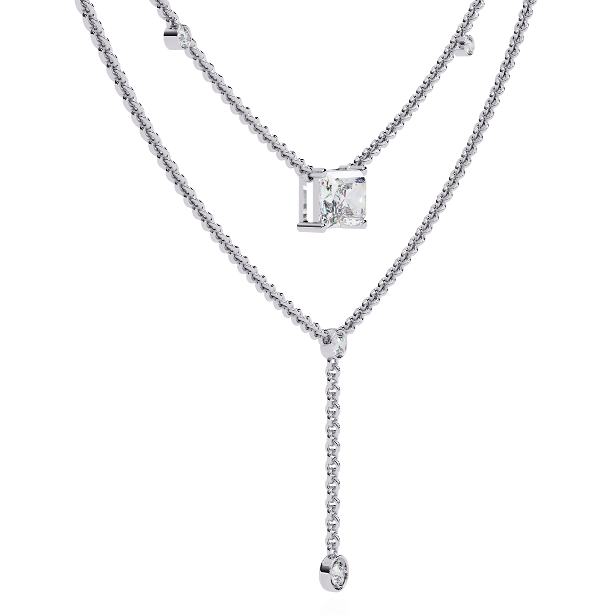 Reverra 14K Radiant Diamond Layered Necklace, CTTW-1.72