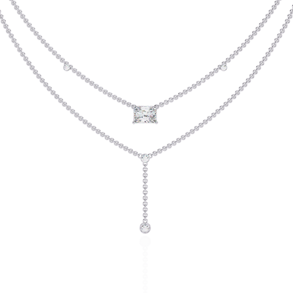 Reverra 14K Gold Radiant & Round Lab Grown Diamond Layered Fashion Necklace for Women, CTTW-1.72