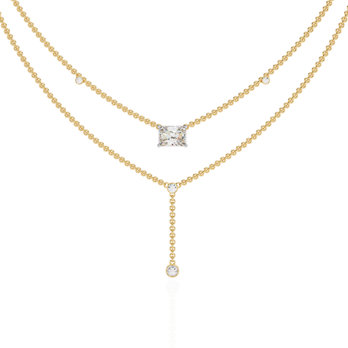 Reverra 14K Radiant Diamond Layered Necklace, CTTW-1.72