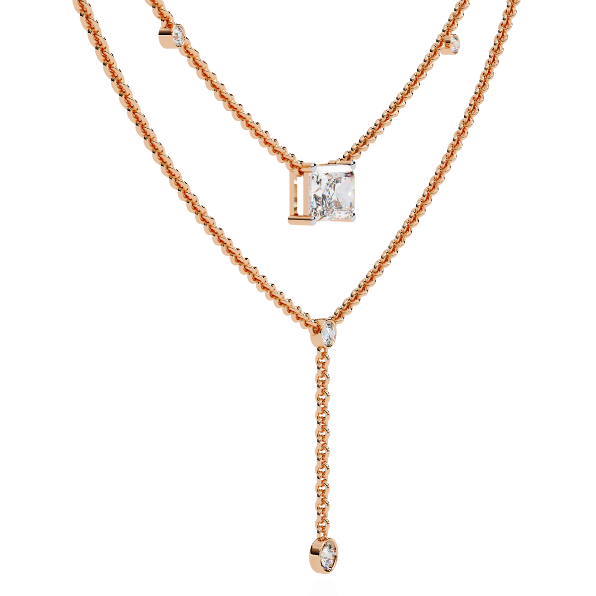 Reverra 14K Gold Radiant & Round Lab Grown Diamond Layered Fashion Necklace for Women, CTTW-1.72