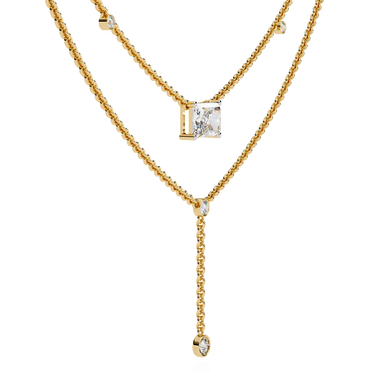 Reverra 14K Radiant Diamond Layered Necklace, CTTW-1.72
