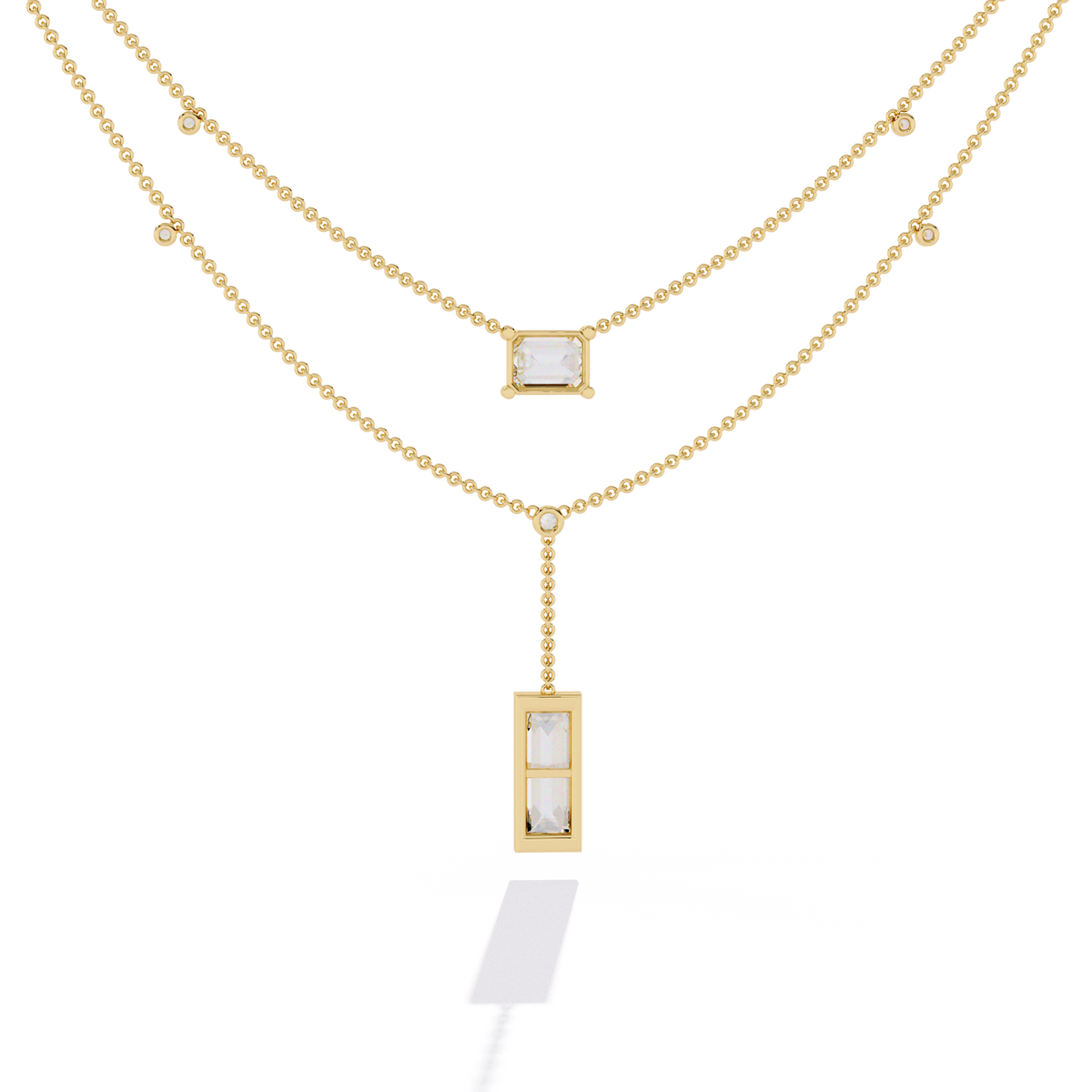Reverra 14K Emerald Diamond Layered Necklace, CTTW-5.47