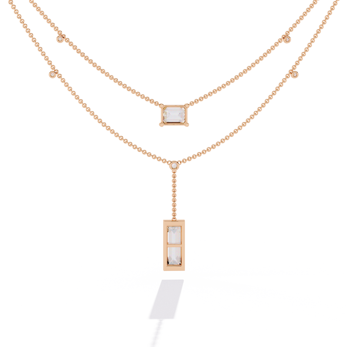 Reverra 14K Emerald Diamond Layered Necklace, CTTW-5.47