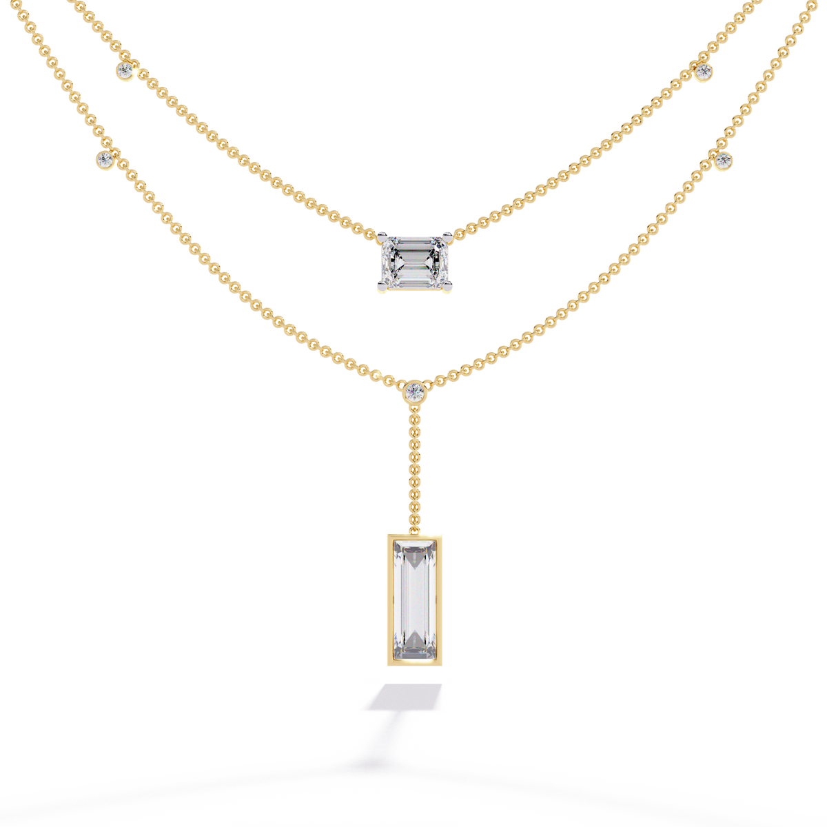 Reverra 14K Emerald Diamond Layered Necklace, CTTW-5.47