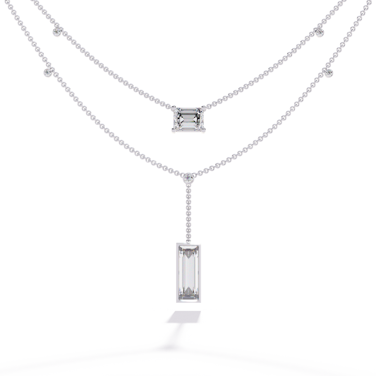 Reverra 14K Emerald Diamond Layered Necklace, CTTW-5.47