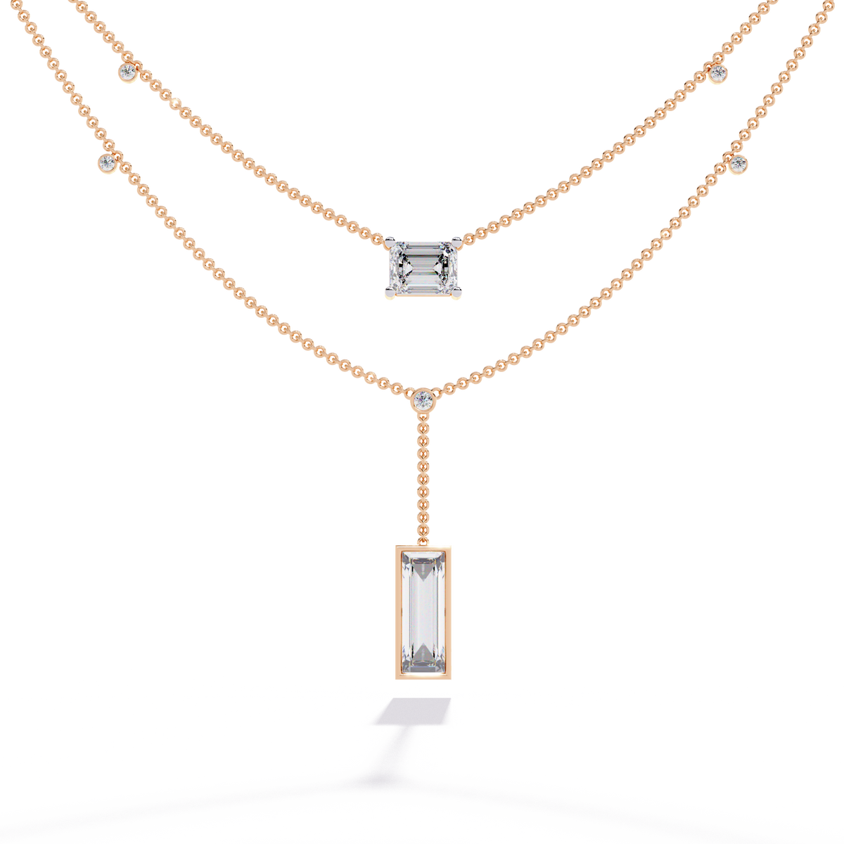 Reverra 14K Emerald Diamond Layered Necklace, CTTW-5.47