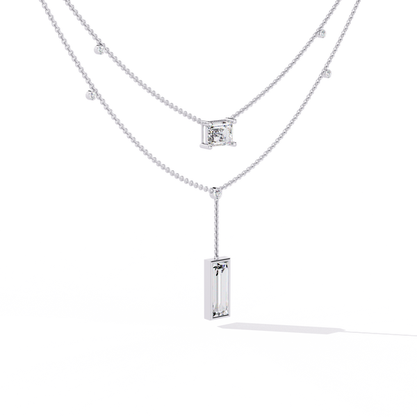 Reverra 14K Gold Emerald Lab Grown Diamond Layered Fashion Necklace for Women, CTTW-5.47