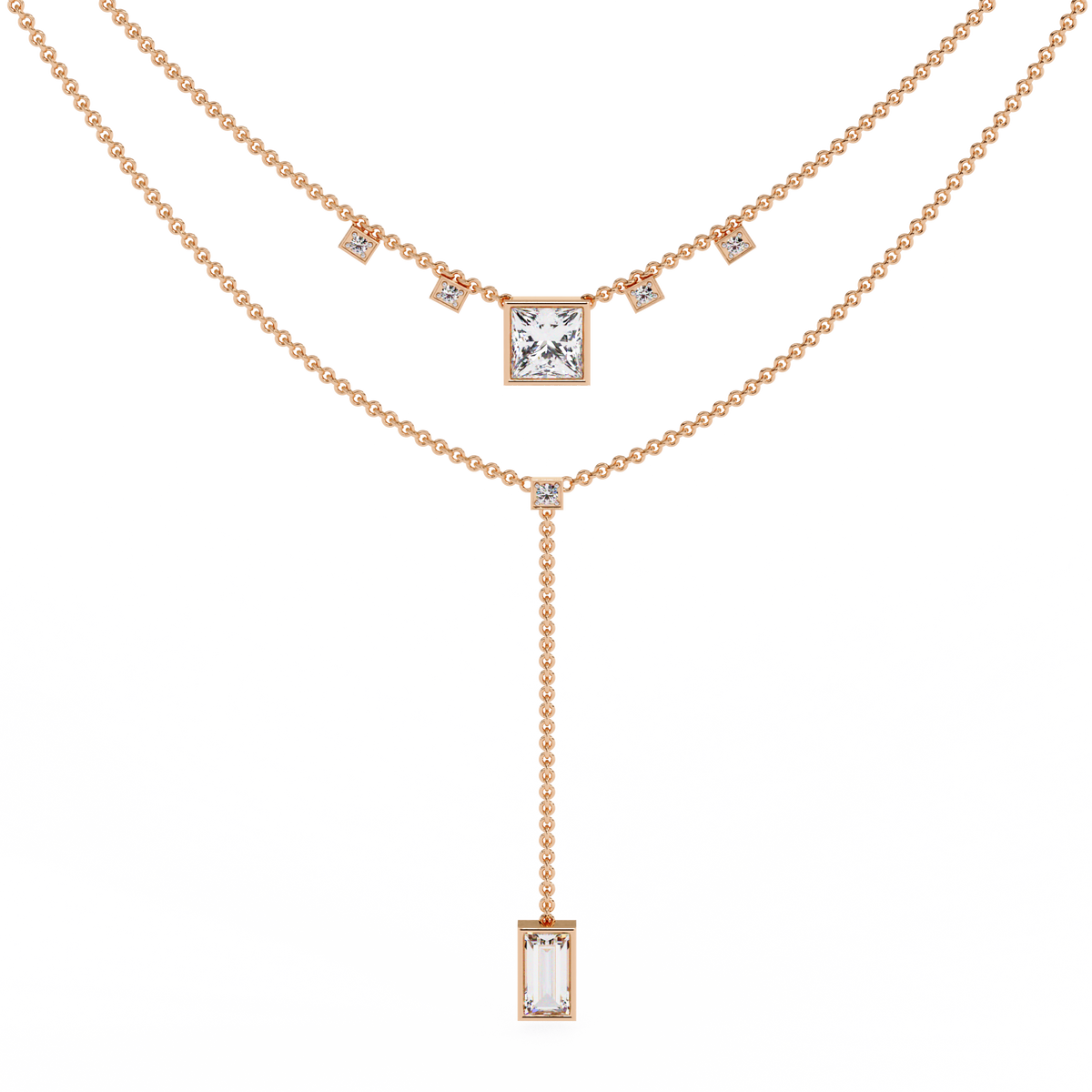 Reverra 14K Princess Diamond Layered Necklace, CTTW-3.44