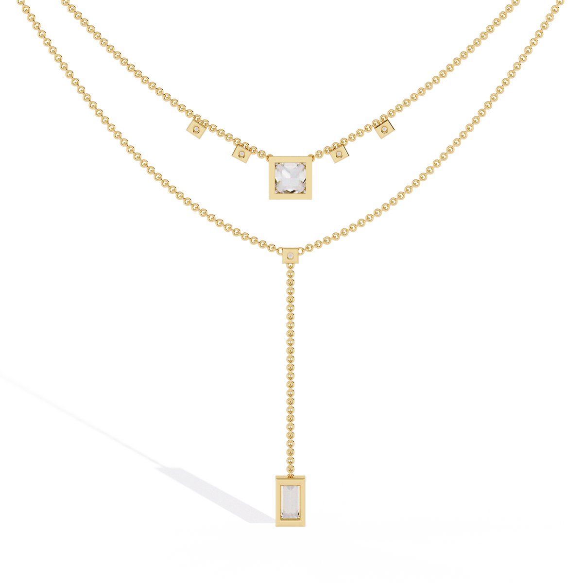 Reverra 14K Princess Diamond Layered Necklace, CTTW-3.44