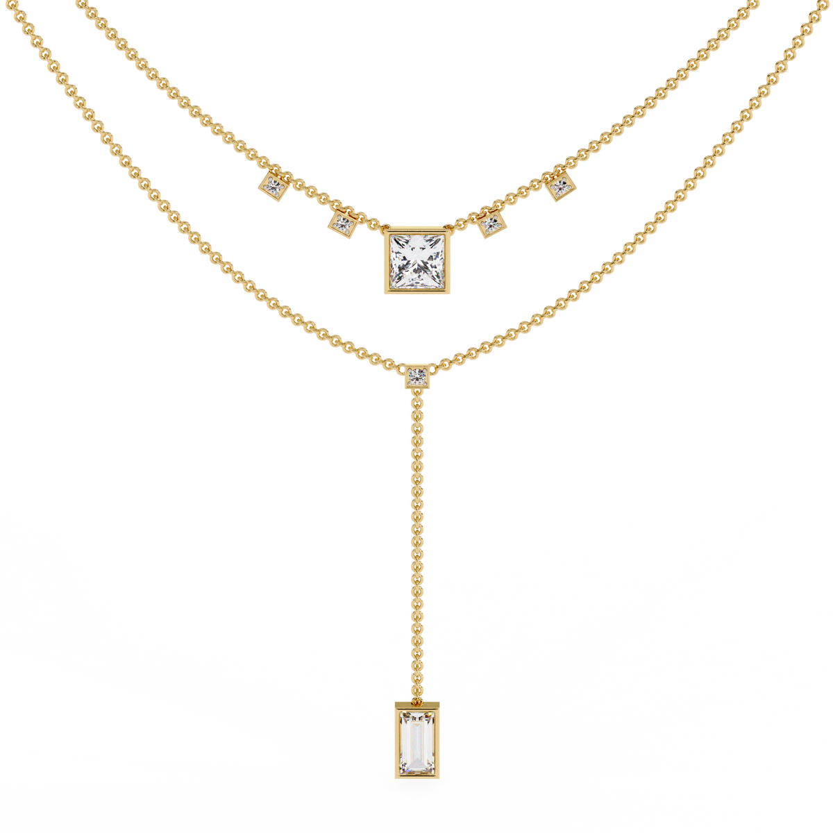 Reverra 14K Princess Diamond Layered Necklace, CTTW-3.44