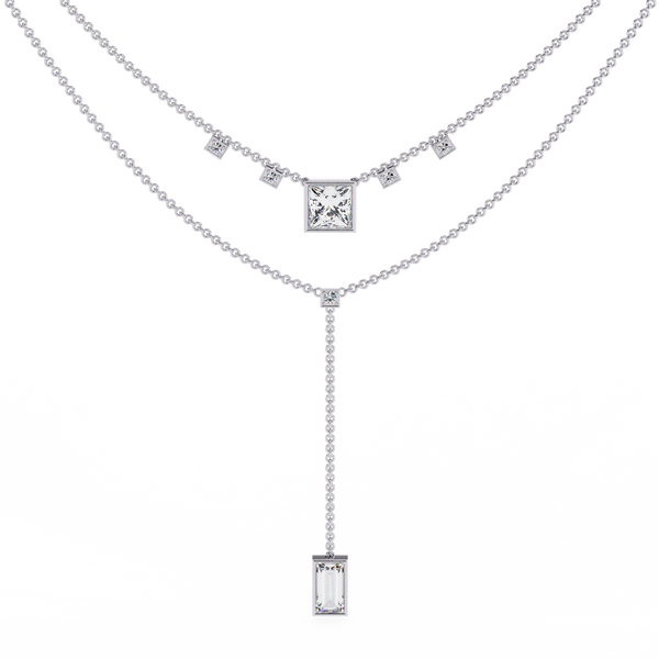 Reverra 14K Gold Princess Lab Grown Diamond Layered Fashion Necklace for Women, CTTW-3.44